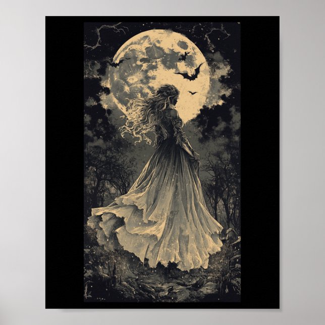 Schöne Hexe Gothic Fantasy Vampire Moonlight Poster (Vorne)