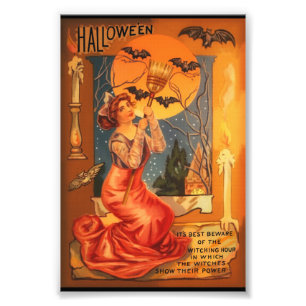 Schöne Hexe Vintage-Halloween-Grußkarte Fotodruck