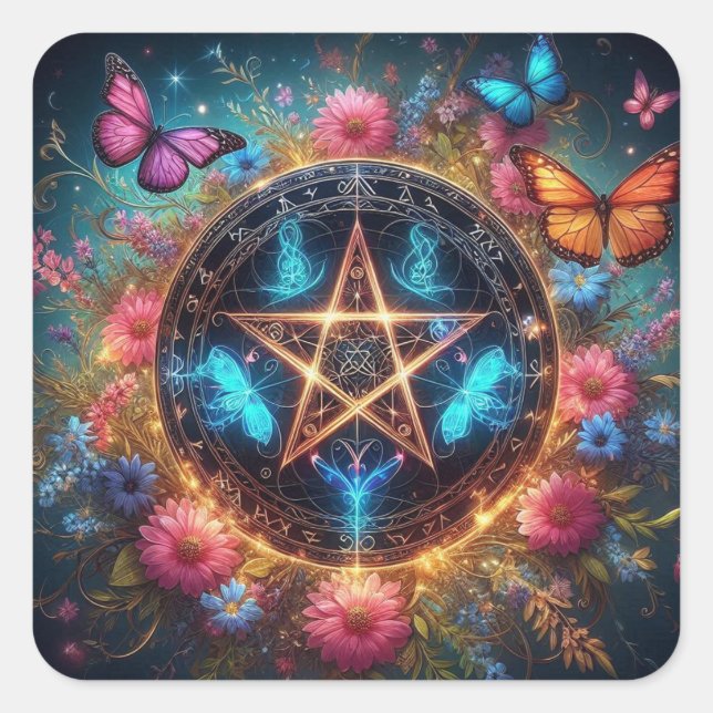 Schöne Hexen Pentagramm2 Quadratischer Aufkleber (Vorderseite)
