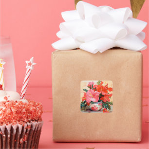 Schöne Hibiskus-Blume, rosa/rot, Quadratischer Aufkleber