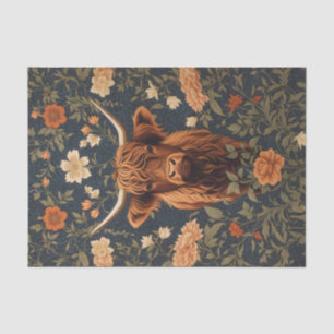 Schöne Highland-Kuh im Vintage-Blumenmuster Seidenpapier