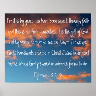 schöne Himmelsbibel Vers Ephesianer 2:8-10 Poster