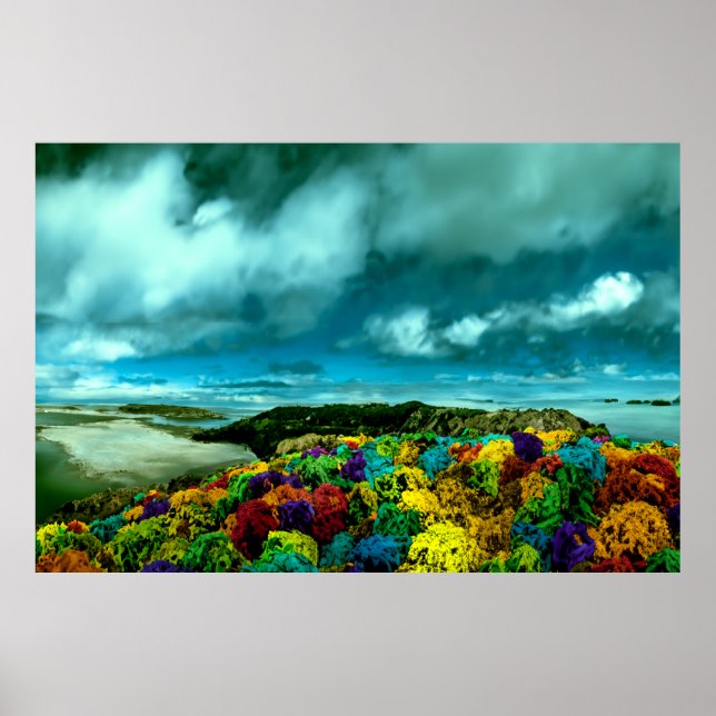 Schöne Himmelskarte mit bunten Felsen Poster (Vorne)