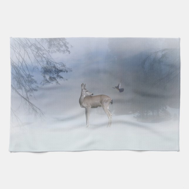 Schöne Hirsche und Jay in den Schneeschuhtotüchern Handtuch (Horizontal)