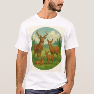 Schöne Hirschfamilie auf einer Wiese T-Shirt
