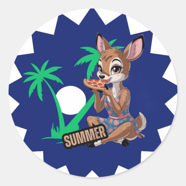 schöne Hirschpizza im Sommer Runder Aufkleber (Vorderseite)