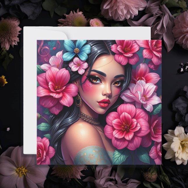 Schöne hispanische Anime-Frau Karte (Von Creator hochgeladen)