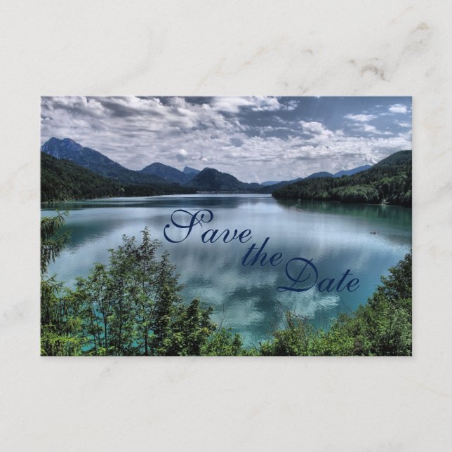 Schöne Hochzeit am Bergsee Sichern Sie die Datumsk Save The Date (Vorderseite)