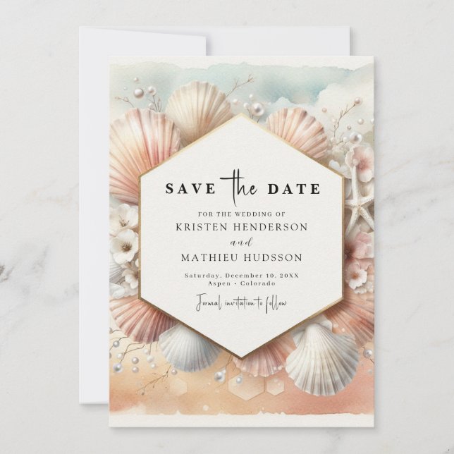 Schöne Hochzeit am Strand Save The Date (Vorderseite)