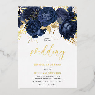 Schöne Hochzeit der Marine: Blumen und Gold Folieneinladung