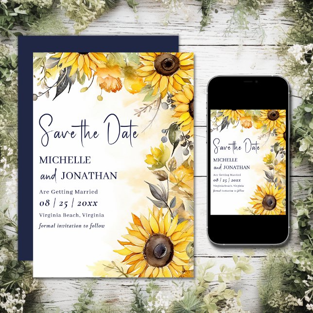 Schöne Hochzeit der Wasserfarben-Sonnenblumen Save The Date (Printed and Digital - Beautiful Watercolor Sunflower Floral Wedding Save The Date)