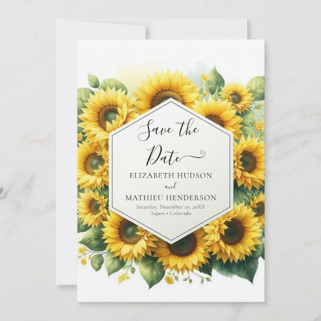 Schöne Hochzeit digitaler Sonnenblumen Save The Date (Vorderseite)