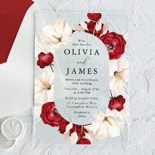 Schöne Hochzeit mit Rot und Weiß Blume Acryleinladungen