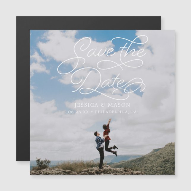 Schöne Hochzeit Sichern Sie die Datumsmagnete mit  Magneteinladung (Vorne/Hinten)