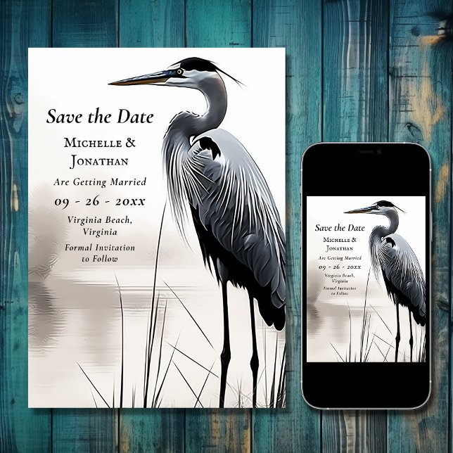 Schöne Hochzeit von Great Blue Heron Coastal Bird Save The Date (Beautiful Great Blue Heron Coastal Bird Wedding Save The Date)