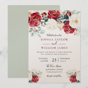 Schöne Hochzeit von Rot-Grün-Blüte Einladung