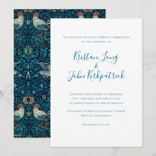 Schöne Hochzeitseinladung mit Blauem Vogelakzent Einladung