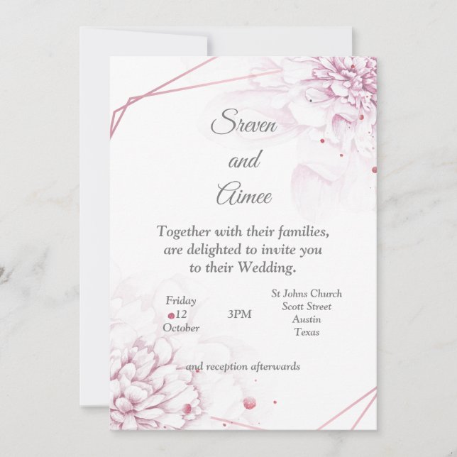 Schöne Hochzeitseinladung, rosa Blüten Einladung (Vorderseite)