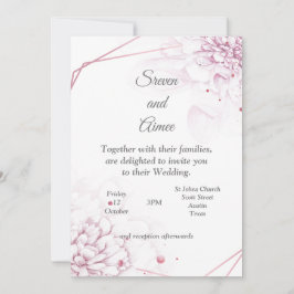 Schöne Hochzeitseinladung, rosa Blüten Einladung