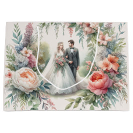 Schöne Hochzeitsflora mit Bride Groom Geschenktasc Große Geschenktüte