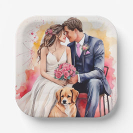 Schöne Hochzeitskuppel Wasserfarbe Pappteller