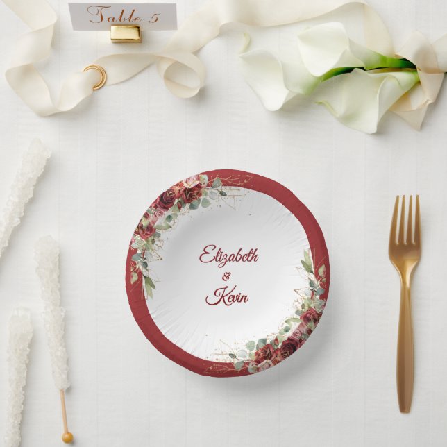 Schöne Hochzeitsrote Rose Pappteller (Hochzeit)