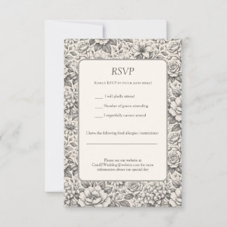 Schöne Holzkohle-Schwarz-Weiß-Ätzte Blumen RSVP Karte