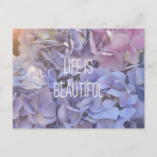 Schöne-Hortensie-Postkarte 'Das Leben ist schön' Postkarte