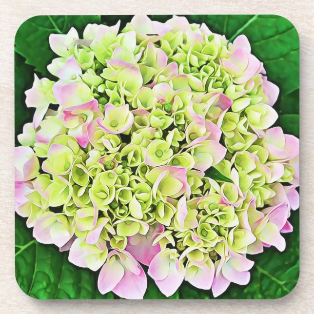 Schöne Hortensien-Blumen-Kunst-Untersetzer-Set Getränkeuntersetzer (Vorderseite)