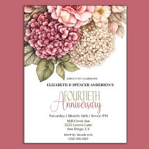 Schöne Hortensien-Rose zum 40. Hochzeitstag  Einladung