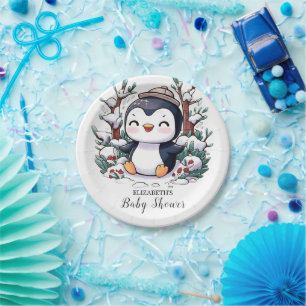 Schöne Hübsche Pinguin-Babydusche Pappteller