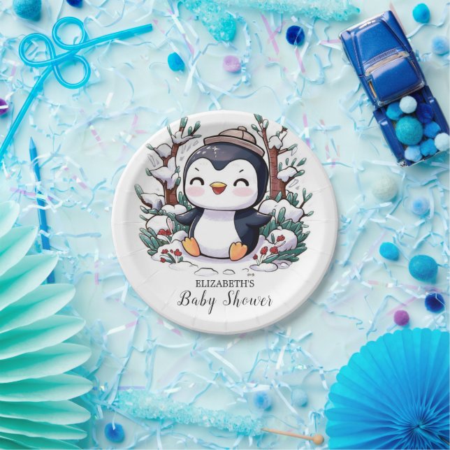 Schöne Hübsche Pinguin-Babydusche Pappteller (Party)