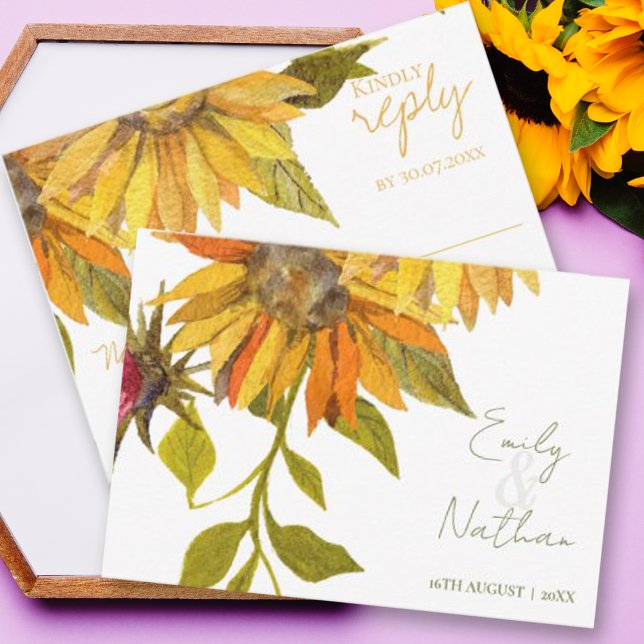 Schöne Hübsche Sonnenblumen-Hochzeit RSVP Karte (Beautiful Pretty Yellow Sunflower Floral Wedding RSVP Card)