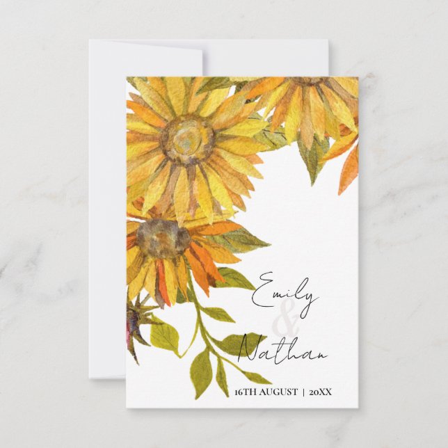 Schöne Hübsche Sonnenblumen-Hochzeit RSVP Karte (Vorderseite)