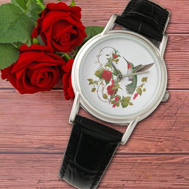 Schöne Hummingbird und Rote Rosen Armbanduhr (Von Creator hochgeladen)