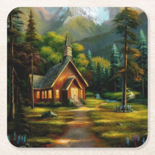 Schöne Hütte im Gebirge Schöne Kunst Rechteckiger Pappuntersetzer