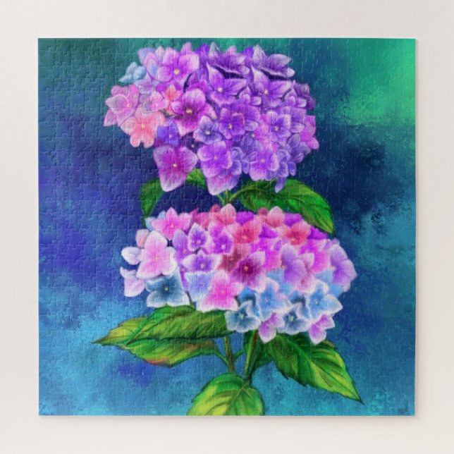 Schöne Hydrangea-Blume - Malerei Art Puzzle (Vertikal)