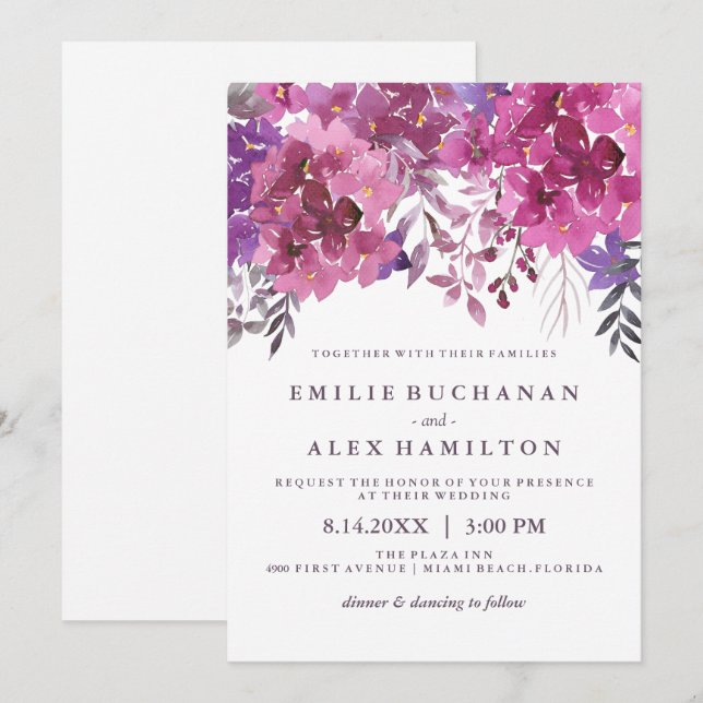 Schöne Hydrangeas und Botanicals Einladung (Vorne/Hinten)