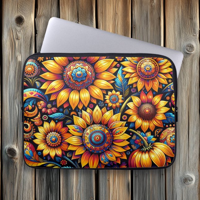 Schöne, hyperrealistische Sonnenblumen Kunst Laptopschutzhülle (Von Creator hochgeladen)
