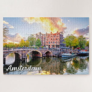 Schöne iconische Stadt Amsterdam, Niederlande Puzzle