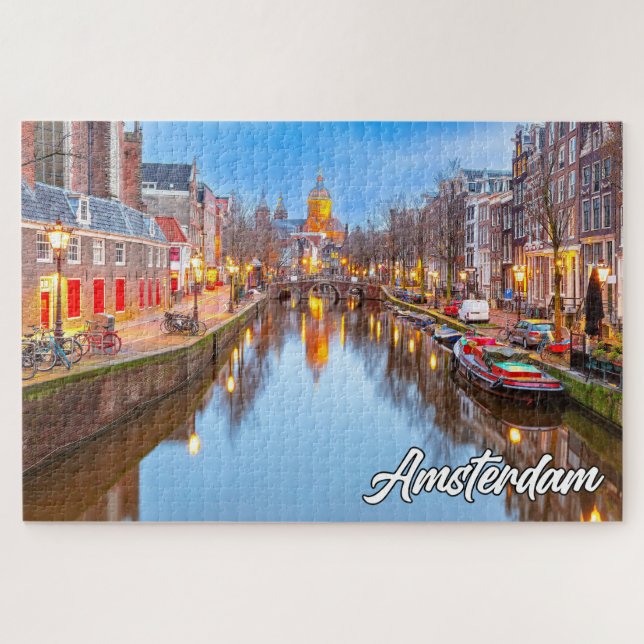 Schöne iconische Stadt Amsterdam, Niederlande Puzzle (Horizontal)