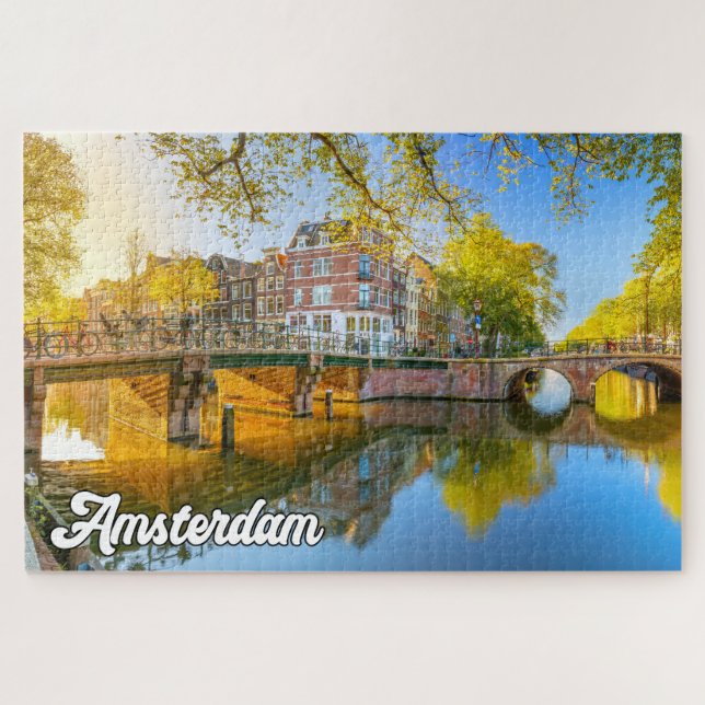 Schöne iconische Stadt Amsterdam, Niederlande Puzzle (Horizontal)