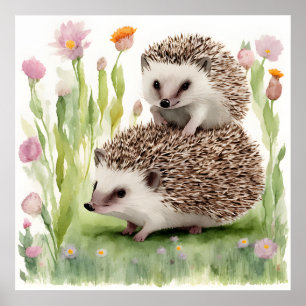 Schöne Igel mit Blume Poster