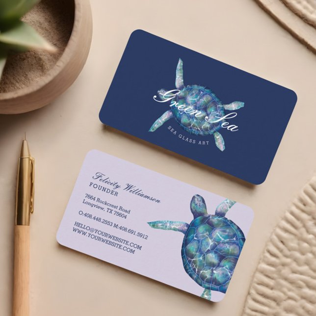 Schöne Illustration über das Meer Visitenkarte (Beautiful Swimming Ocean Sea Turtle Illustration Business Card)