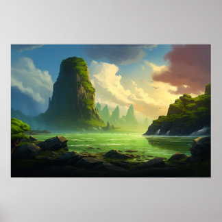 Schöne Illustration über die grüne Bucht Poster
