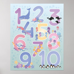 Schöne Illustrationen von Meerestieren 10 Poster