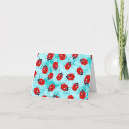 Schöne, Illustrierte Ladybugs auf Aqua Sky Dankeskarte