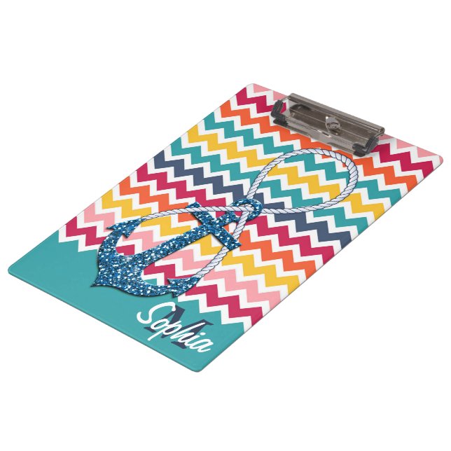 Schöne Imitate Glitzer nautischer Anker Unendlichk Klemmbrett (Schrägansicht)