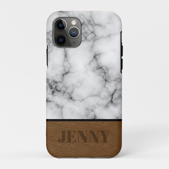 Schöne Imitate Marmor und Leder mit Namen Case-Mate iPhone Hülle (Rückseite)