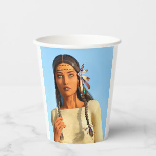 Schöne indianische Frau Eingeborenen-Outfit Pappbecher
